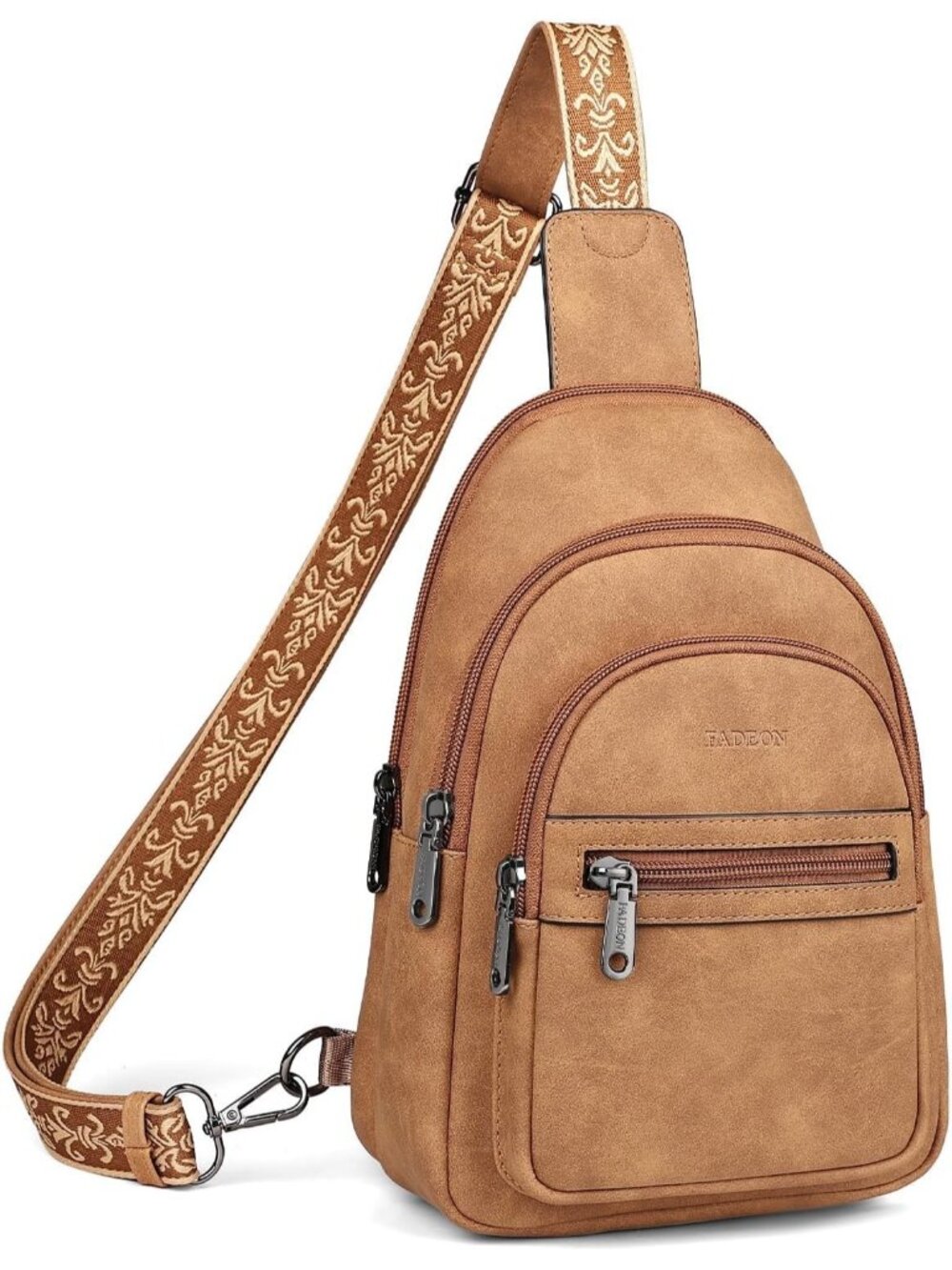 〽️Women's Camel Brown Vegan Leather Anti Theft Sling Travel Purse Crossbody Bags